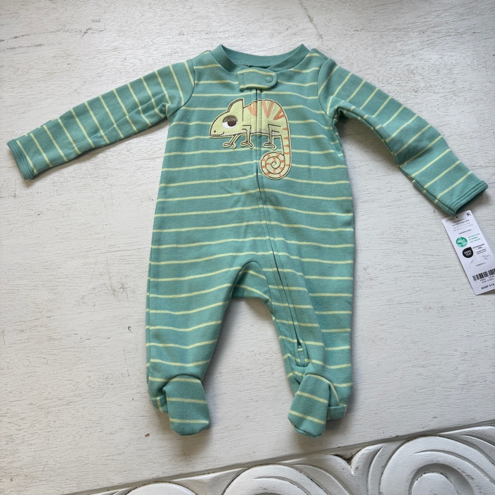 NWT Carters Footie Pajama Stripe Chameleon Lizard Newborn‎ Green Pascal Tangled